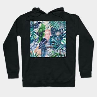 Tropical forest blue pink green beige tropical leaves Hoodie